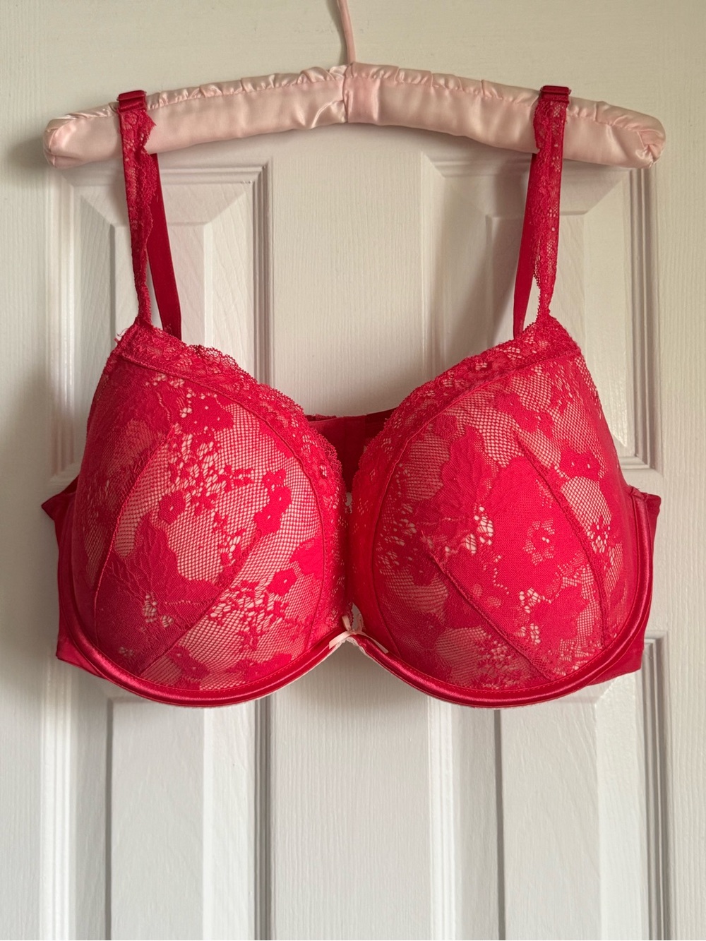 Cacique Hot Pink Lace Underwire Plunge Padded Bra